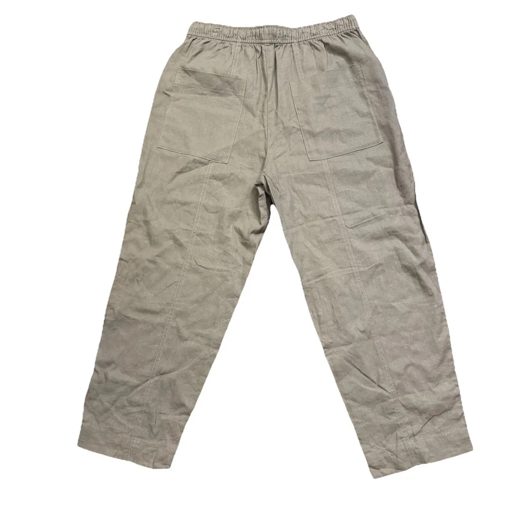 NWT Zara Linen Blend Cargo Pants Size:L Pockets Pull On women Olive Lightweight